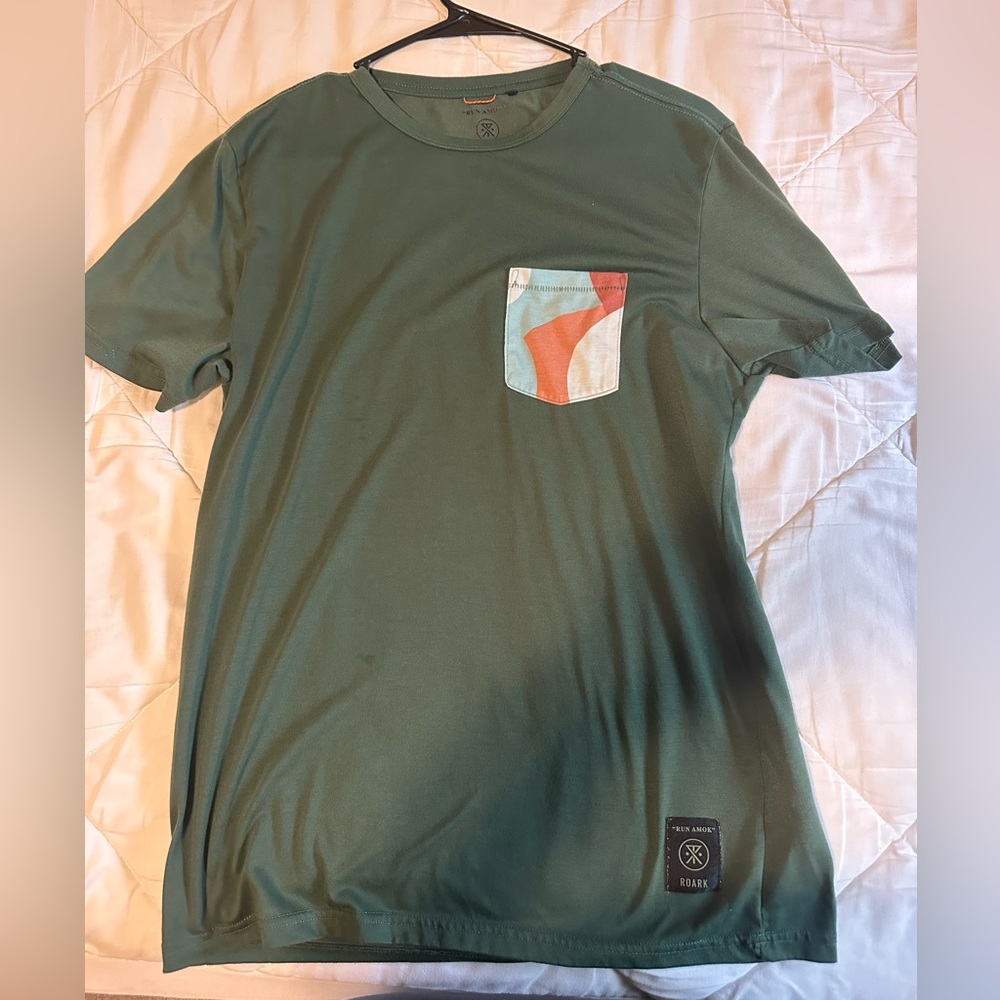 Roark Men's Short Sleeve Tee in Forest Green with Multicolor Pocket
